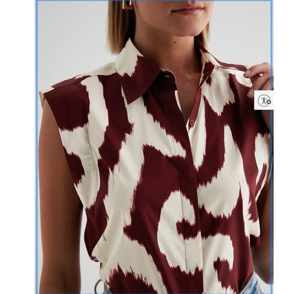 Printed Tapered Sleeveless Button Up Shirt - Picture 6 of 10